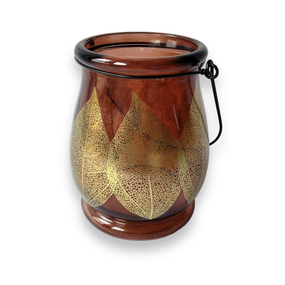 Red Glass Lantern or Vase with Gold Leaf design